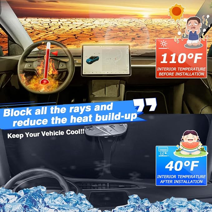 Canvcle Windshield Sun Shade for Kia Sorento 2021-2025 2026 Accessories Thicken 6-Layer Front Window Sunshade Cover Sun Visor Protector Foldable Block UV Rays Keep Vehicle Cool - Image 2