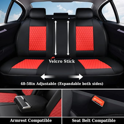 Coverado Leather Rear Seat Covers for Cars, Waterproof Back Seat Cover, Universal Automotive Seat Cushion Protector for Most Cars Trucks SUV (Black & Red Line) - Image 2