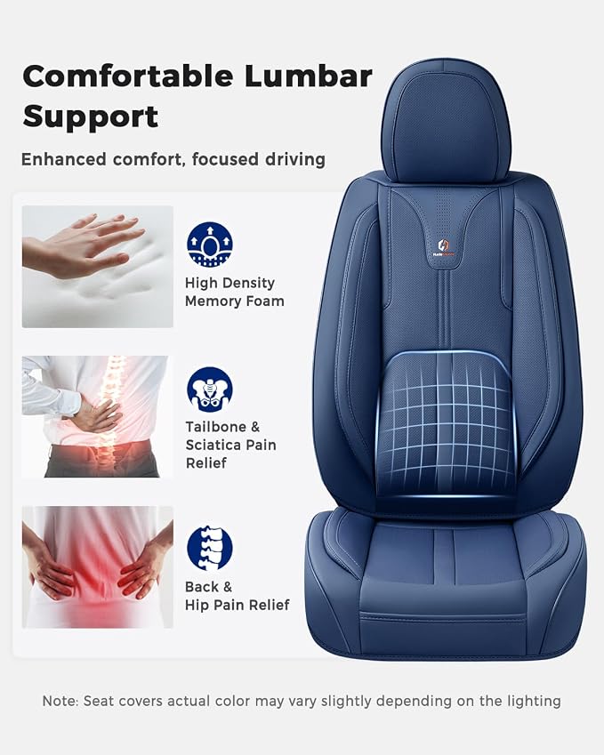Huidasource Blue Front Seat Cover Luxury Nappa Leather, Front Car Seat Covers with Airbag, Front Storage Pocket, Lumbar Support, Cooling＆Heating, Seat Cover Universal Fit for Most Cars SUV Trucks Blue - Image 3