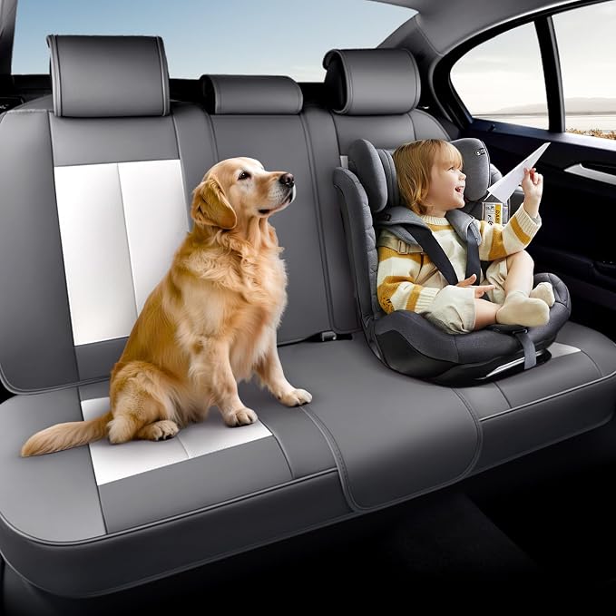 Coverado Car Seat Covers, Back Seat Cover for Dogs, Faux Leather Car Seat Covers Backseat, Car Seat Cushion, 3-Pieces Waterproof Universal Seat Covers for Cars Fit for Most Sedans SUV, Gray&White - Image 6