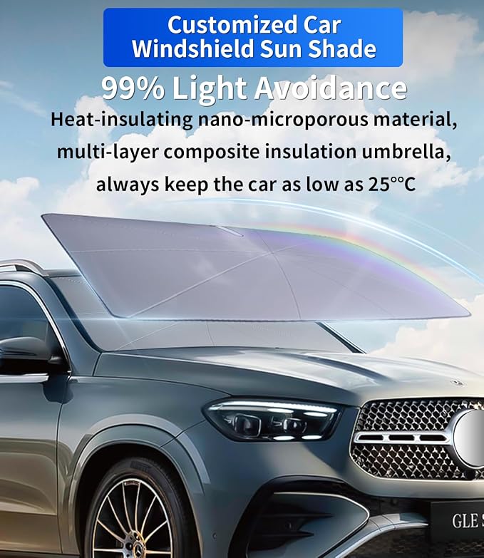Custom-Fit for Infiniti Windshield Sun Shade Umbrella,Protect Car from Sun Rays,Foldable Car Umbrella Sunshade Cover with 360° Bendable Handle,Designed for Infiniti Accessories (for Infiniti Q70) - Image 4