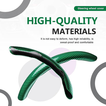 3pcs Universal Carbon Fiber Steering Wheel Cover - Anti-Slip & Segmented Design, Universal 99% Durable Steering Wheel Protector for Men and Women, Car Interior Accessory (Green) - Image 4
