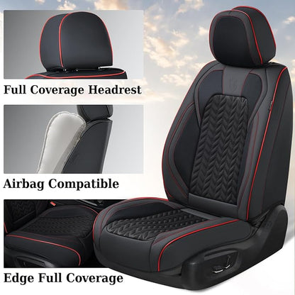 Coverado Seat Covers Full Set, Seat Covers for Cars, Car Seat Covers Winter, Breathable Faux Leather Car Seat Protector Car Seat Cushion, Black Car Seat Covers Universal Fit for Most Cars SUVs Trucks - Image 2