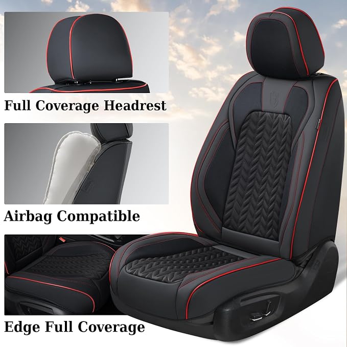 Coverado Front Seat Cover, Car Seat Cover Winter, 2PCS Car Seat Protector, Seat Covers for Cars, Breathable Faux Leather Car Seat Cushion, Car Seat Protector, Black Car Seat Covers fit Most Vehicles - Image 3