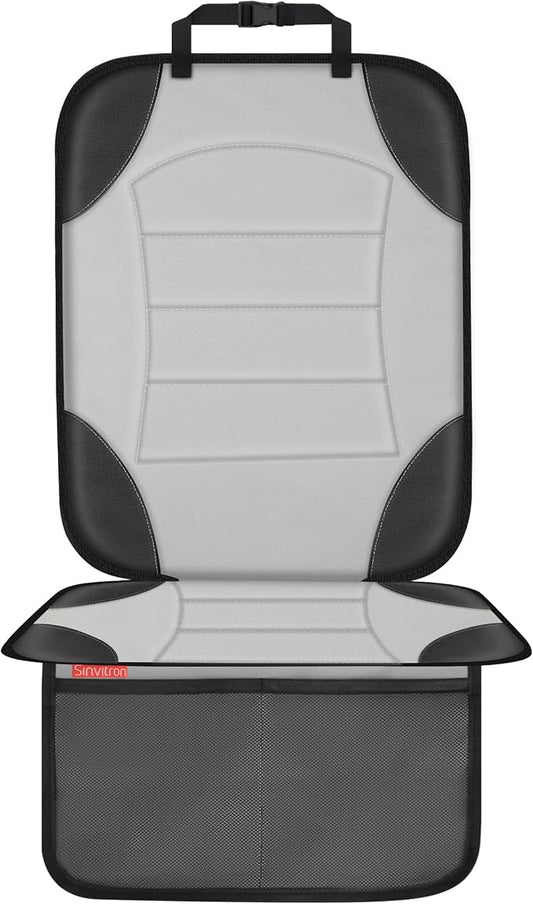 Sinvitron Car Seat Protector for Child Car Seat, Waterproof Car Seat Cover for Leather and Fabric Seats, 2 Mesh Pockets, Non-Slip Bottom, Thick Padding Cushion(1 Pack, Grey) by Sinvitron