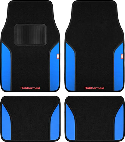 Rubbermaid Car Mats, Carpeted Floor Car Mat with Faux Leather & Built-in Heel Pad, Two-Tone Car Rug Floor Mats, Stylish Carpeted Floor Mats for Cars, Trucks & SUVs Blue Color by Unknown