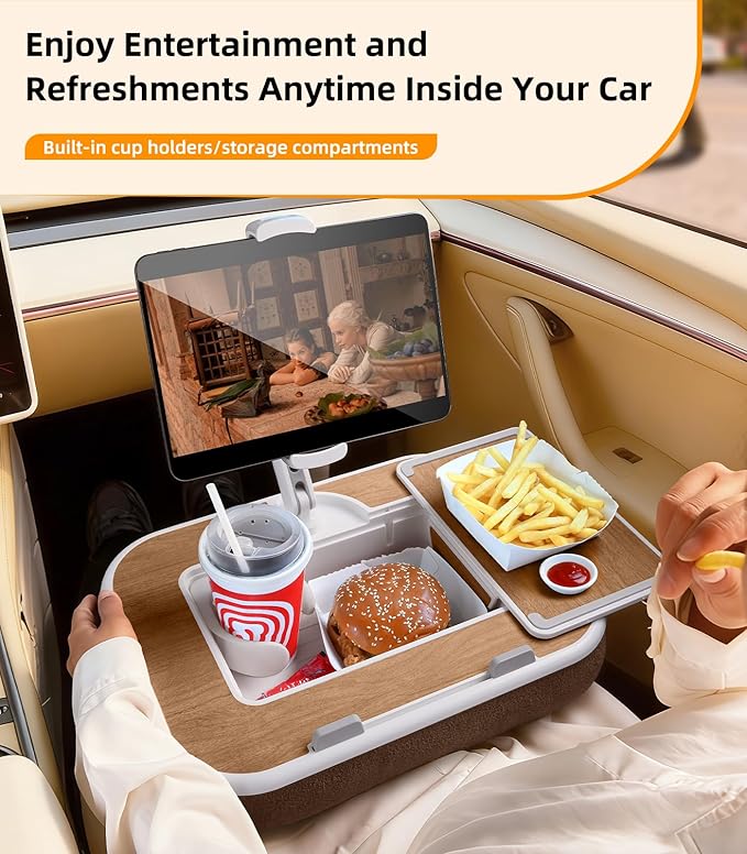 Car Seat Tray Pillow Stand, Laptop Lap Desk with Mouse Pad, Portable Food Tray with Tablet/Kindle Mount Holder, Front/Rear Seat Table for Office/Eating/Reading, Travel Essentials Accessories - Image 3