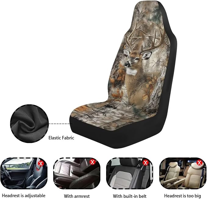 Deer Seat Cover for Cars Washable Hunting Forest Car Seat Covers Front Seats Full Protection Auto Interior Covers Easy Installation Compatible with Most Cars,SUV,Sedan - Image 6