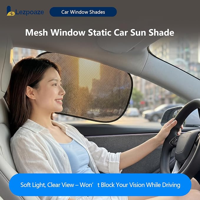Car Window Shades (2 Pack) - Upgraded Mesh Sun Shade, Strong Static Cling - Heat Blocking, Anti-Glare & UV Protection - Foldable Memory Frame, Won't Block View - Universal Fit 99% Cars - Image 2