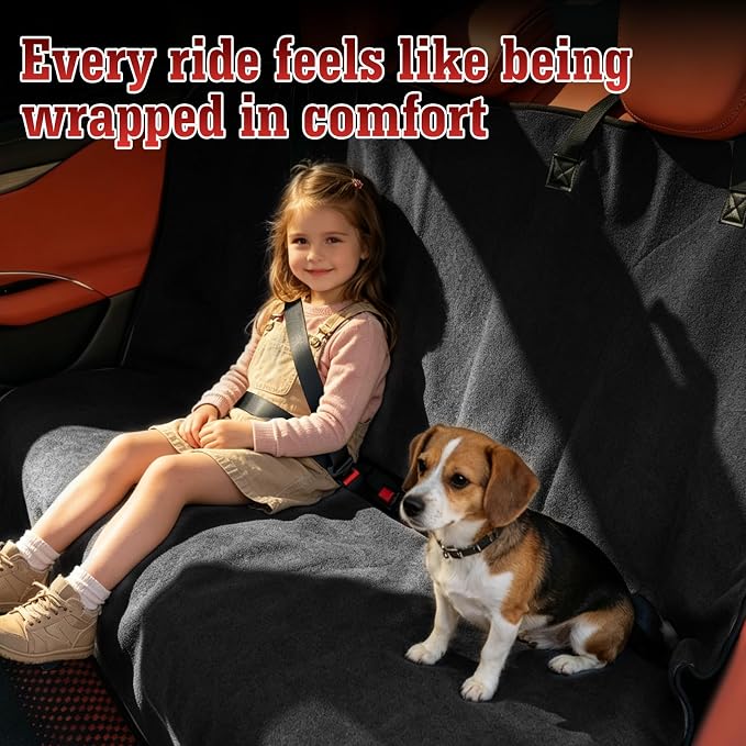 Car Seat Cover Towel, Waterproof Sweat Absorbent Back Seat Protector for Sedans SUVs & Minivans, Non-Slip Machine Washable Rear Bench Cover for Post-Gym, Beach, Pets & Kids (Black) - Image 2