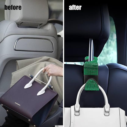 OSIFIT 2PCS Car Seat Hooks, Bling Car Rhinestone Headrest Hooks, Universal Bling Car Interior Accessories, for Handbag, Clothes, Purse, Water Bottle (Green) - Image 4
