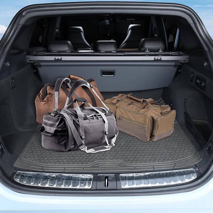CAR PASS Gray Rubber Car Floor Mats & Cargo Liners, Durable Anti-Slip 3D Rhombus Waterproof Automotive Pad Trim Fit Liner All-Weather Trunk Mats Full Set Universal Fit Auto Van Sedan SUV Truck Gray - Image 8