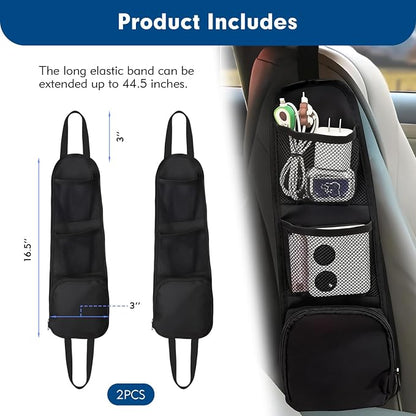 Car Organizer Front Seat, 2PCS Multi-Pocket Car Storage Organizer with Mesh Net, Durable Car Camping Essentials, Universal Car Seat Side Organizer for Cars, SUV & Truck(Black) - Image 2