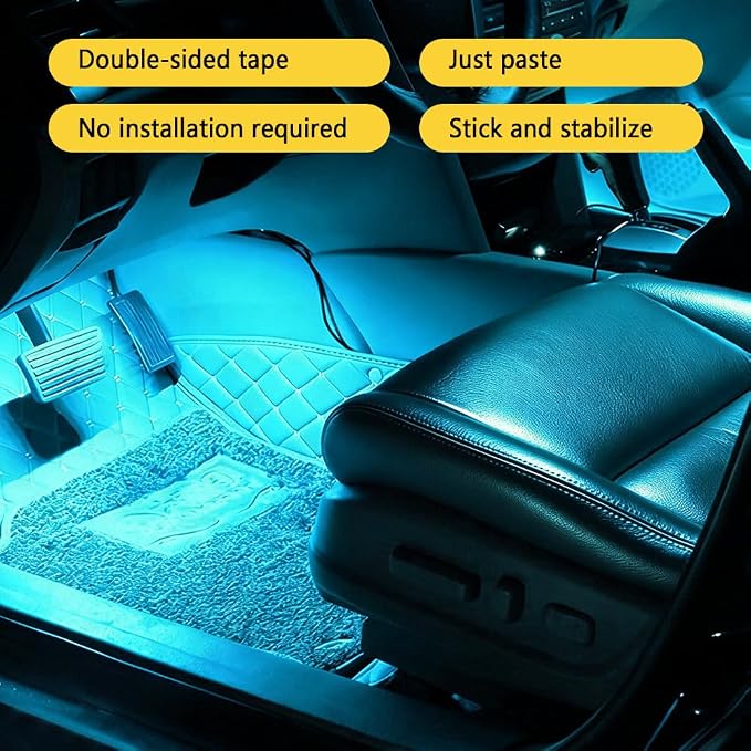 Car Interior LED Lights, Ambient Lighting Car Interior, Automotive Ambient Neon Light Kit with USB Port, Auto Accessories 4 in 1 Automotive Decoration Lighting for RV, Truck, Sedan (Ice Blue) - Image 6