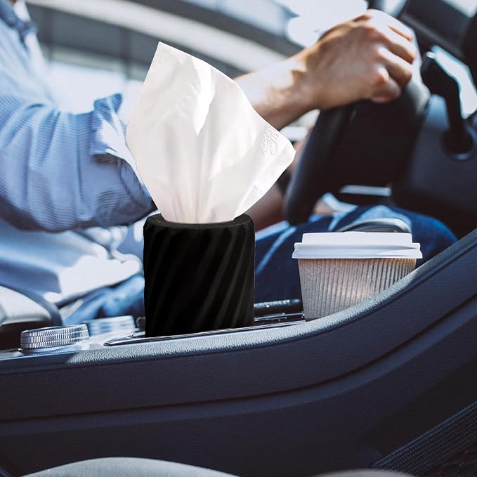 Car Cup Holder Tissue with 3 Pack Facial Tissues, Car Tissues Cylinder, Refillable Round Travel Tissue Tube for Vehicle, Office, Home Use (Black) - Image 8