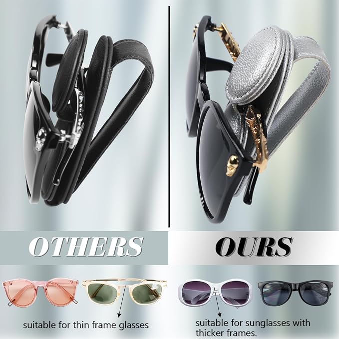 Konohan Sunglasses Holder for Car Visor Leather Eyeglass Hanger Magnetic Sunglasses Holder with 2 Clips(Silver Pearl) - Image 3