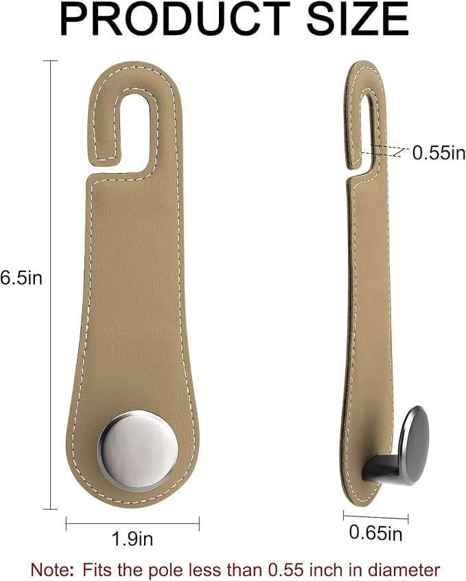 JESTOP Car Headrest Hooks 2 Pack Leather Car Seat Storage Hangers, Apricot | Stylish Leather & Alloy Car Seat Organizer Hooks for Purses Bags Handbag Coat Umbrellas, Car Inside Accessories, Up to 44lb - Image 2
