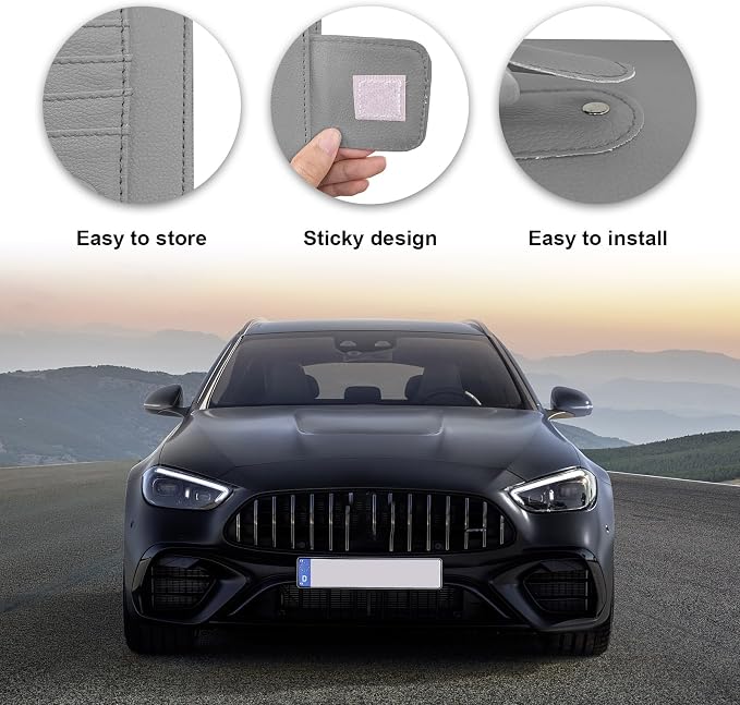 Dickno Small Leather Car Sun Visor Organizer, Multifunctional Auto Visor Document Holder with Sunglasses Clip, Universal Car Interior Organizer for Drving License, Card, Pen (Gray) - Image 3