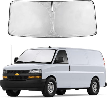 Autovir Windshield Sun Shade Fit for 1996-2024 2025 2026 Chevrolet Express | Sunshade, Front Car Window Shades Sun Visor, Blocks UV Rays & Heat, Car Accessories by Autovir