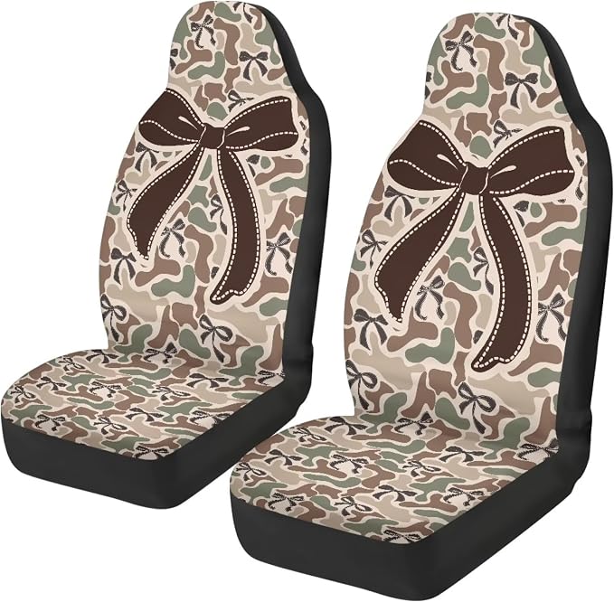Camo Bow Front Car Seat Cover 2 Pack, Soft Breathable Bucket Seat Protectors, Easy Installation, Universal Fit for Most Cars, SUVs and Sedans by TOADDMOS