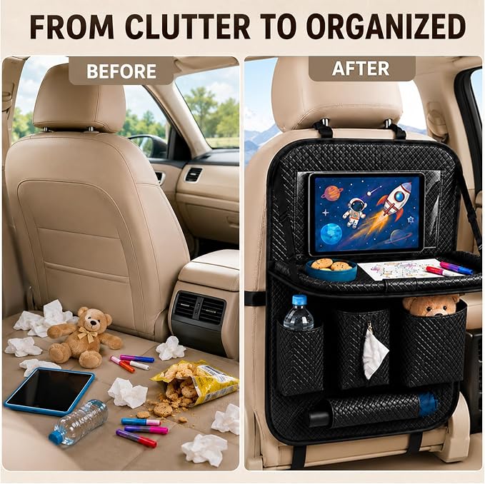 Backseat Car Organizer 1 Pack, Car Back Seat Organizers with Tray,Multifunctional Car Seat Back Organizer with Foldable Tablet Holder (Black, 1 PC) - Image 7