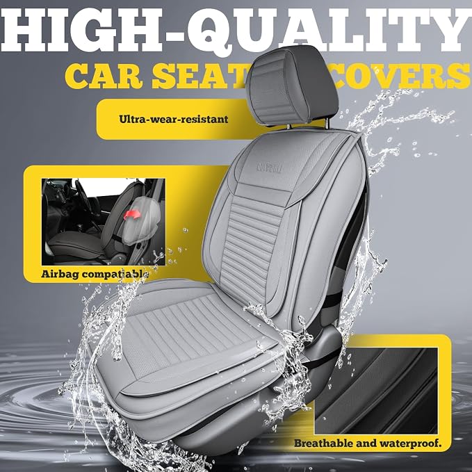 Front Car Seat Covers, Faux Nappa Leather for Sedan SUV, 2 Seats | Waterproof, Breathable and Airbag Compatible, Helps Reduce Slipping, Gray - Image 6