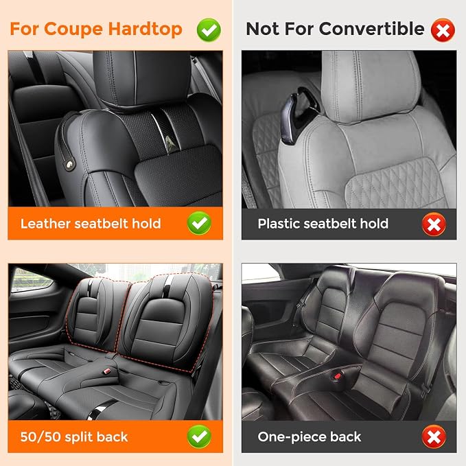 DrCarNow Seat Covers for Ford Mustang 2015-2026 Coupe/Fastback Hardtop | Full Set, Custom Fit, Faux Leather Car Seat Covers, Factory-Look, Waterproof, Interior Protector Accessories, Carbon Fiber - Image 3