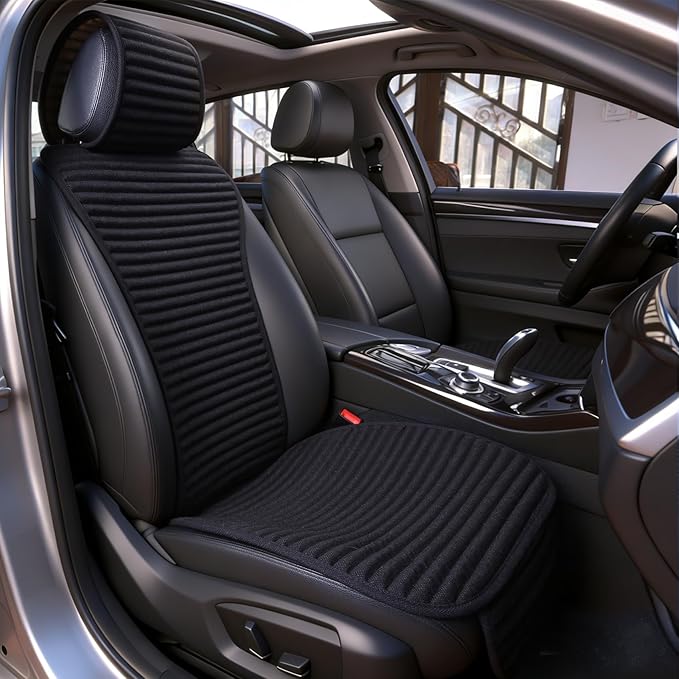 Linen Front Car Seat Cover,Seat Protector,Buckwheat Hull Cooling Cloth | Bottom Seat Cover With Backrest 1 Pack Breathable Ventilated Front Seat Only,Black by Suninbox