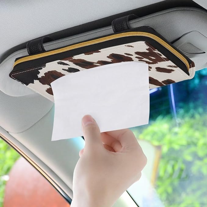 Biyejit 2 Pack Tissue Holder, Cow Hide Print Visor Napkins Box, Dispenser for Car Decoration, Suitable for Most Cars - Image 3