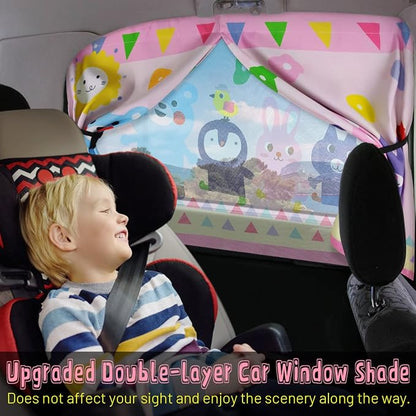 Car Window Shade for Baby, 2pcs Magnetic Auto Sun Shades for Side Windows Double Layer Full & Half Shade Options, Cute Patterns Car Window Curtains for Sun Glare Block - Image 3