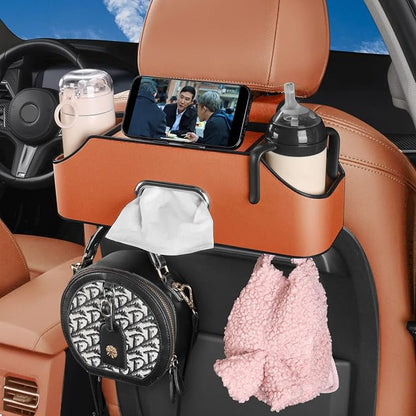 HOLDCY Car Back Seat Organizer with 2 Cup Holders, Tissue Storage, Orange | Rigid ABS Frame With Pu Leather, Dual Hooks And Tool-Free Mounting For Cars, Suvs And Trucks With Separate Headrest Posts - Image 5