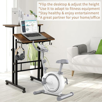 SIDUCAL Mobile Standing Desk, Portable Stand Up Desk, Small Adjustable Converter with Wheels Home Office Workstation, Rolling Laptop Cart for Sitting, Rustic Brown - Image 6