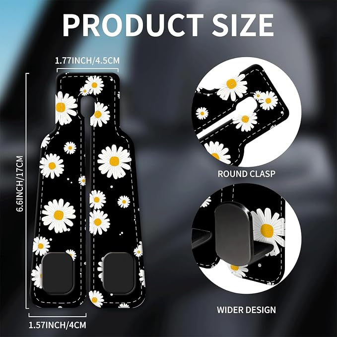 Car Seat Headrest Hook, Universal Leather Cute Hanger Holder Hook, Storage Organizer Interior Accessories for Purse Bags Handbag Cute Black Daisy - Image 5