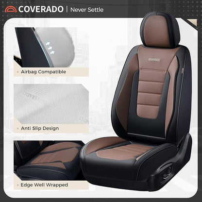 Coverado Car Seat Covers Front, Seat Covers for Cars, Waterproof 2-Pack Car Seat Cushions, Leather Carseat Seat Protectors, Universal Seat Covers Fit for Most Sedans SUV Pick-up Trucks(Black&Coffee) - Image 6