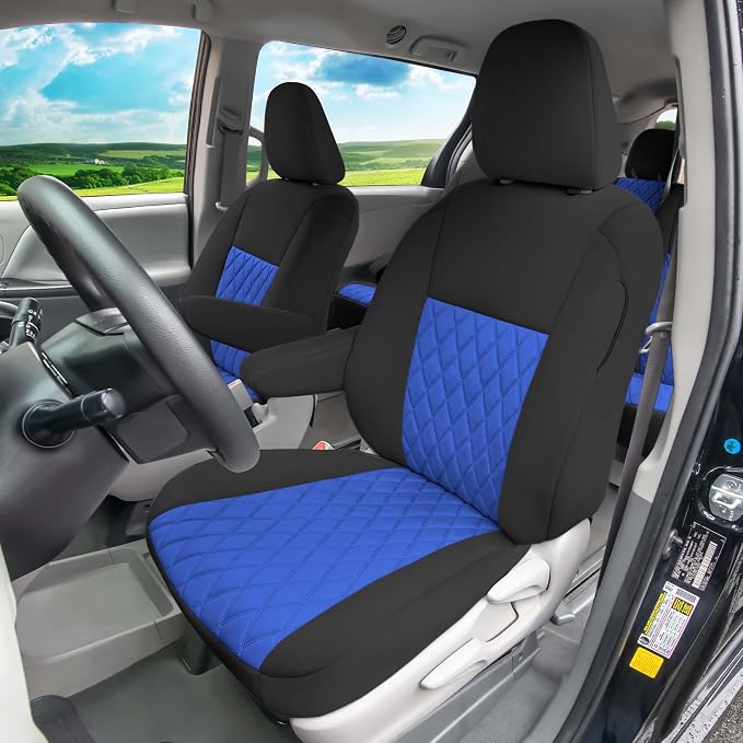 FH Group Custom Fit Car Seat Covers Specifically Made for Toyota Sienna 2011-2020, Car Seat Cover Full Set, 8 Seater Automotive Seat Covers in Blue Neoprene, Waterproof and Washable Seat Covers - Image 3