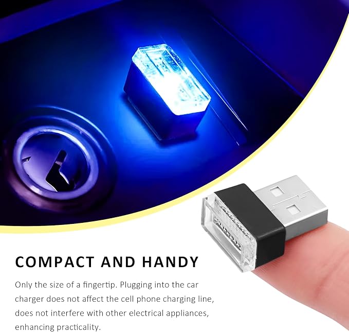 4PCS USB LED Car Interior Atmosphere Lamp, Plug-in USB Interface LED Night Lighting Decoration, Mini Portable Ambient Lights Kit Universal Interior Accessories for Most Cars (Green) - Image 4