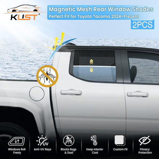 KUST Car Window Shades for 2024 2025 2026 Toyota Tacoma Accessories, Breathable Mesh Magnetic Window Covers, Rear Back Side Window Sun Shades UV Block Privacy Protection for Baby Camping Napping 2PCS - Image 2