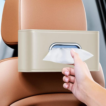 Car Tissue Holder, Car Kleenex Holder Backseat Fits 100-160 Count | Premium PU Leather,Keep Tidy,Universal,Large tissue box,Backseat Car Napkin Holder,Tissues Dispenser for Car,Beige by MTGOCHA