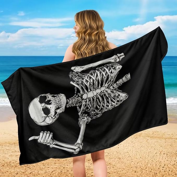 Funny Skeleton Towel Seat Covers for Cars Front Seat Towel Cover | Skull Skeleton Sweat Seat Cover Protector Universal Non Slip Waterproof Sweat Protector with Storage Bag for Yoga Beach Gym - Image 5
