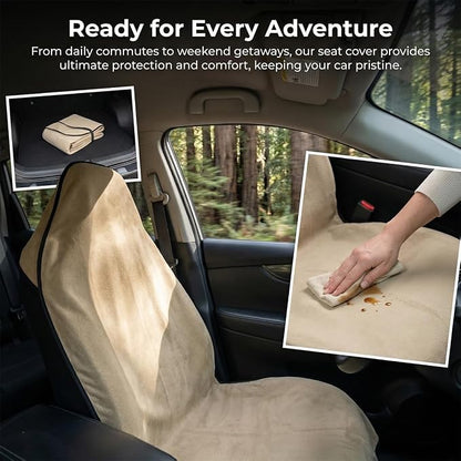Car Towel Seat Cover, Waterproof Non-Slip Automotive Towel Rear Protective Cover, Sweat-Proof Machine Washable Removable Carseat Vehicle Rear Seat Mat Protector, Universal Fit (Beige) - Image 2