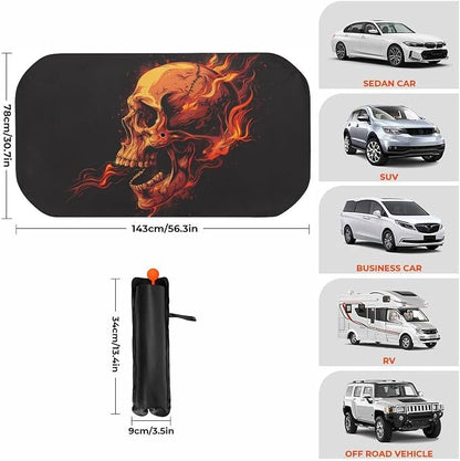 Skull Breathing Fire Car Windshield Sun Shade Foldable Umbrella Auto Sunshade for Car Truck SUV-Blocks Sun Visor Protector-Keeps Your Vehicle Cool - Image 3