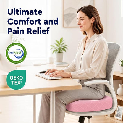 Seat Cushion, Memory Foam Office Chair Cushion - Pink, XXX-Large | for Car Seat, Airplane, Desk Chair - Sciatica & Hip & Coccyx Pain Relief Cushion for Long Sitting Office Workers, Car Drivers - Image 8