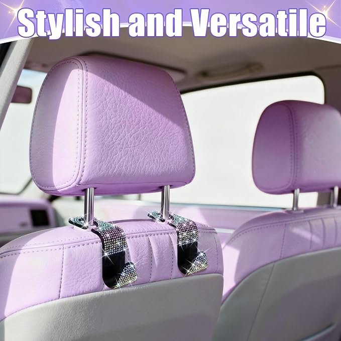 BFXM 6 Pack Car Seat Headrest Hooks,Car Accessories Bling Colorful | Back Seat Purse Hanger Holder Hook, Universal Storage Organizer for Handbag Grocery Bags Coats - Image 4