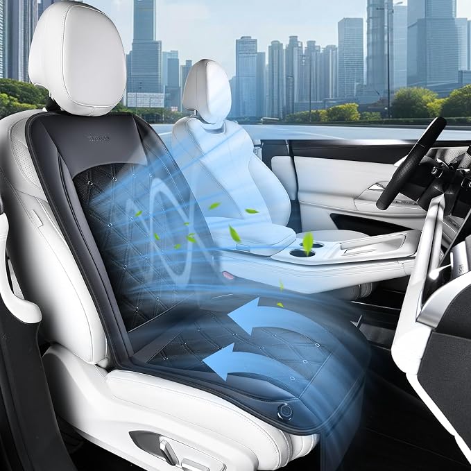 Coverado Cooling Car Seat Cover, 12V-24V Ventilated Front Seat Cushion for Car, 3-Speed Adjustable Seat Cover for Summer Driving Seat, Universal Fit for Car SUV Truck Van by COVERADOAUTO
