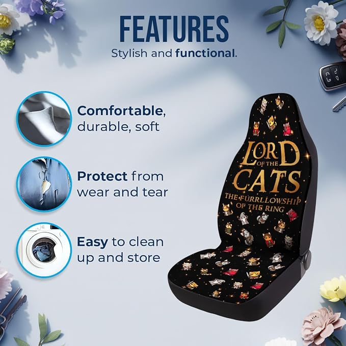 GENANY Fantasy Ring Symbols Car Seat Covers, 2-Piece Front Seat Set | 2-piece polyester front seat cover set, each 49.5 x 19.6 inches, with adjustable straps and hooks - Image 5