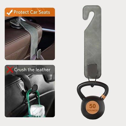 CoBak Headrest Hooks for Car - Universal Premium Stitched Leather and Aluminum-Magnesium Alloy Single Car Seat Back Storage Hook for Purses, Handbags, Bags (2 Pack),Gray - Image 4