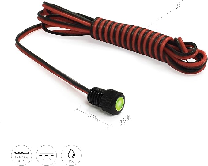 Oznium BRIGHTEST Light Bolt - Flush Mount 12V LED Light for Bumper, Grille, Cars Interior, Dash, Ambient Lighting, Motorcycle w/SLEEK Aluminum Housing & Screw Nut (6 mm Black, Green LED) (Pack of 2) - Image 5
