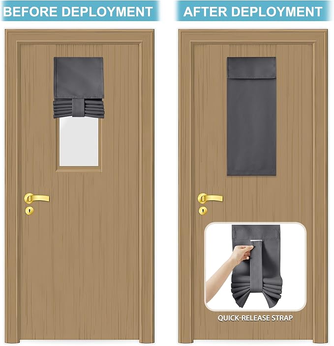 RYB HOME Classroom Door Window Cover, Blackout Door Lockdown Shades | Emergency Lockdown Shade for School Door Window, Room Darkening Block Views, Office Door Curtain, W8 x L36, Grey, 1 Panel - Image 5
