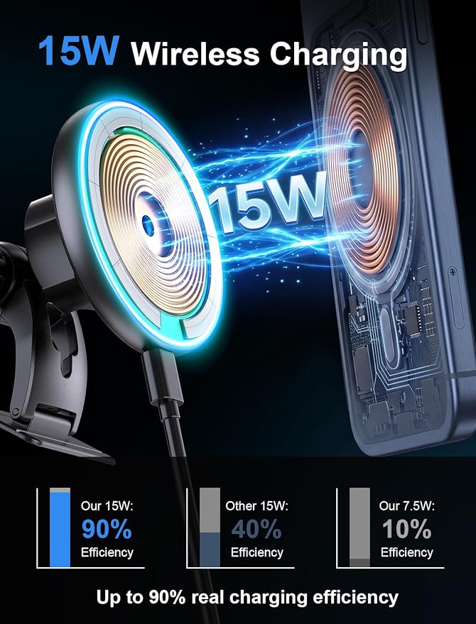 for iPhone Magsafe Car Mount Charger Vent-LED Wireless Car Charger | Magnetic Car Phone Holder HandsFree Car Mount Fast Car Charger for iPhone 17/16/15/14/13/12 Series - Image 4