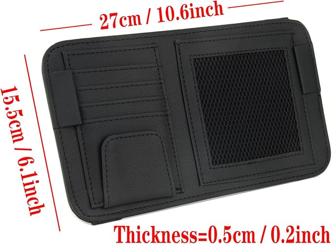 Leather Car Sun Visor Organizer for Or Truck, Sunglasses Holder, Cards Sleeve Pockets Organizer,Visor Document Holder for Car Registration License, Drving License, Insurance, Cards, Pen, Key - Image 5